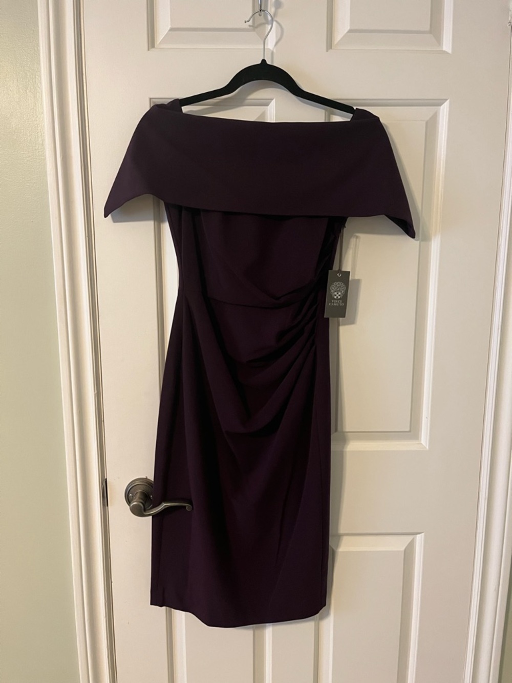 Vince Camuto One-Shoulder Ruched Sheath Dress in Deep Plum